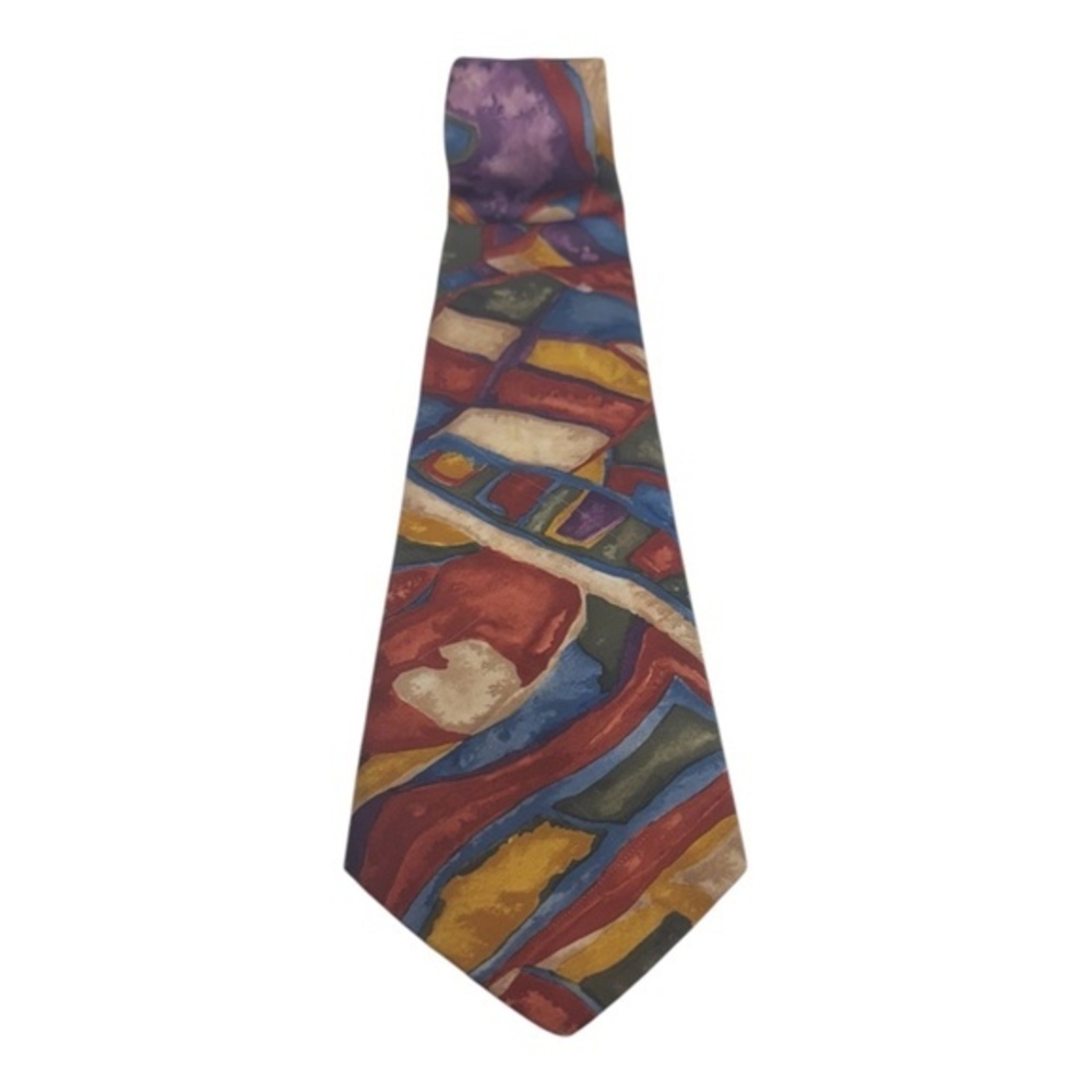 Graham Ashley Mens Necktie Abstract Polyester Standard Width Multicolor